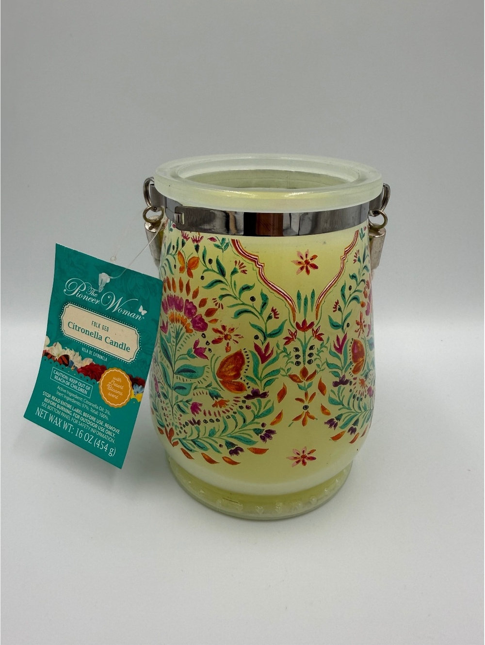 NWT The Pioneer Woman Folk Geo Citronella Candle with Desert Blooms Scent 16 oz
